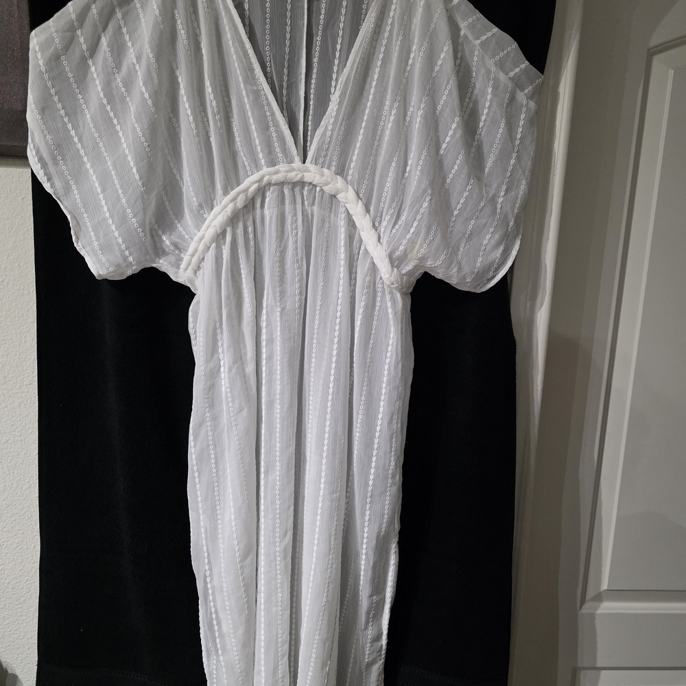 White Sheer V-Neck Maxi Dress with Rope Detail